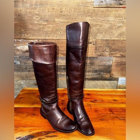 VTG FRYE SHIRLEY CUFFED FASHION RIDING BOOTS DARK BROWN LEATHER US SZ 6 M - Picture 12 of 13